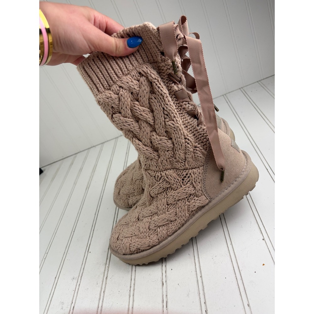 UGG Isla Cable Knit Pink Boots Women's Size 7 - Picture 11 of 12